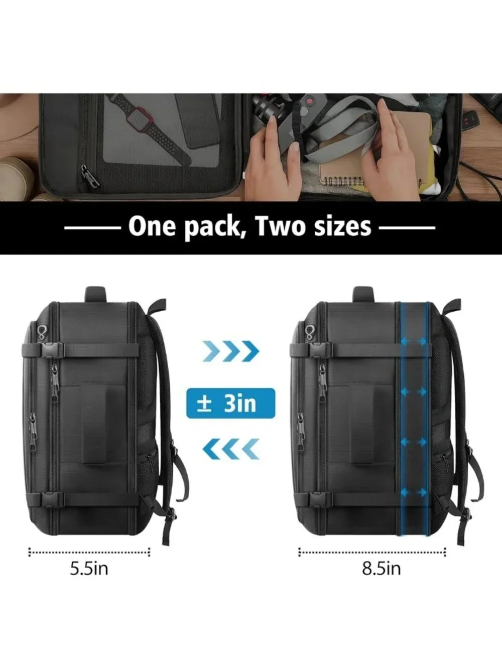 Expandable Travel Backpack - Water Resistant, Fits 17.3